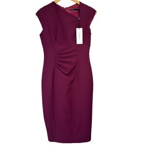 Karen Millen NWT Dress 6 Evening Party Office Sheath Red Wine CorpCore Midi